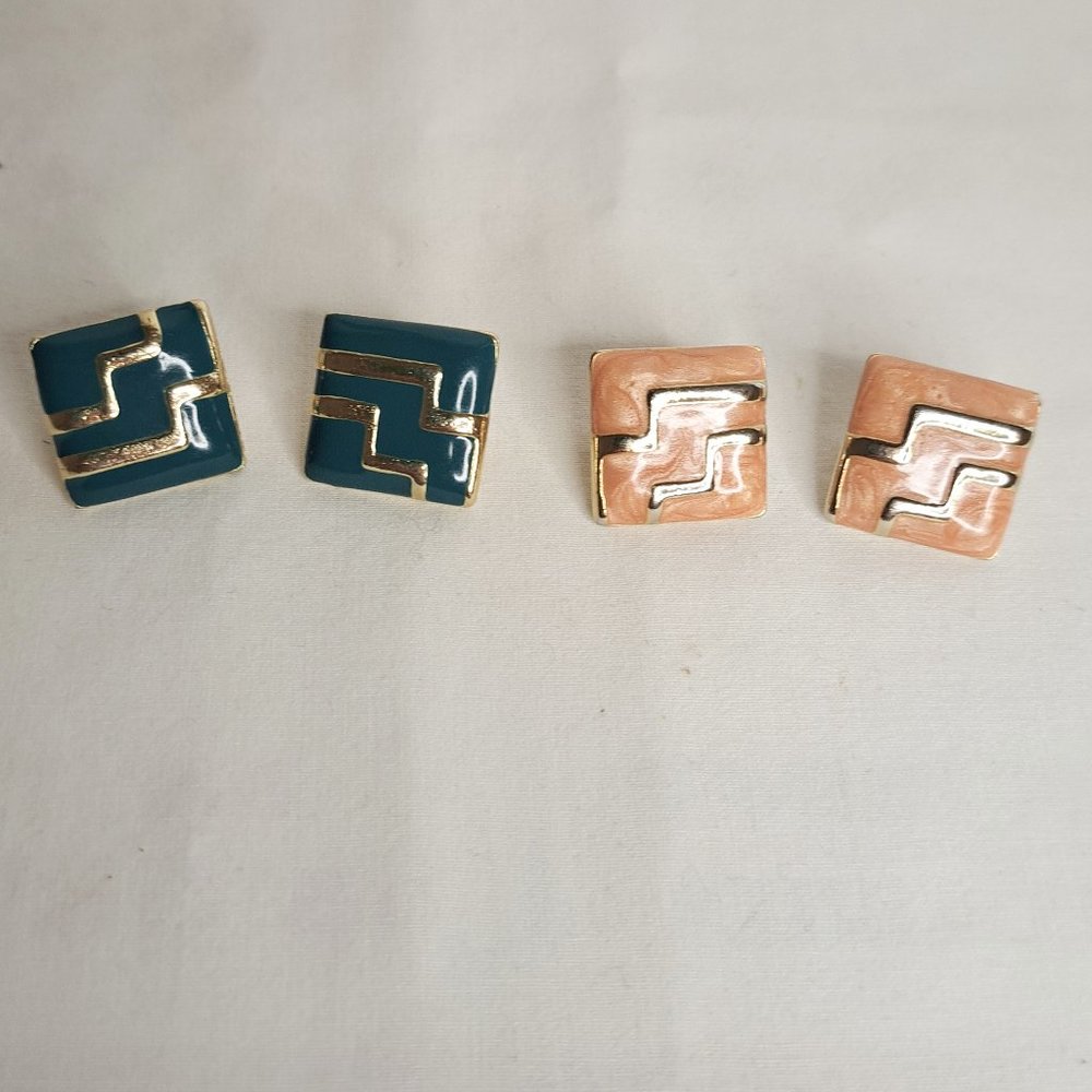 Set of 2 VINTAGE 80S Statement Clip Earrings - Picture 1 of 6